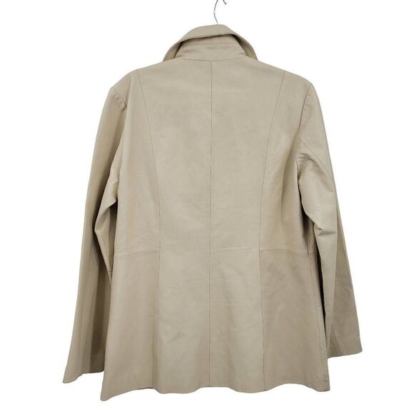Vintage Cadwick's Leather Coat Longline Single Breasted Button Buttercream XL - Picture 9 of 11